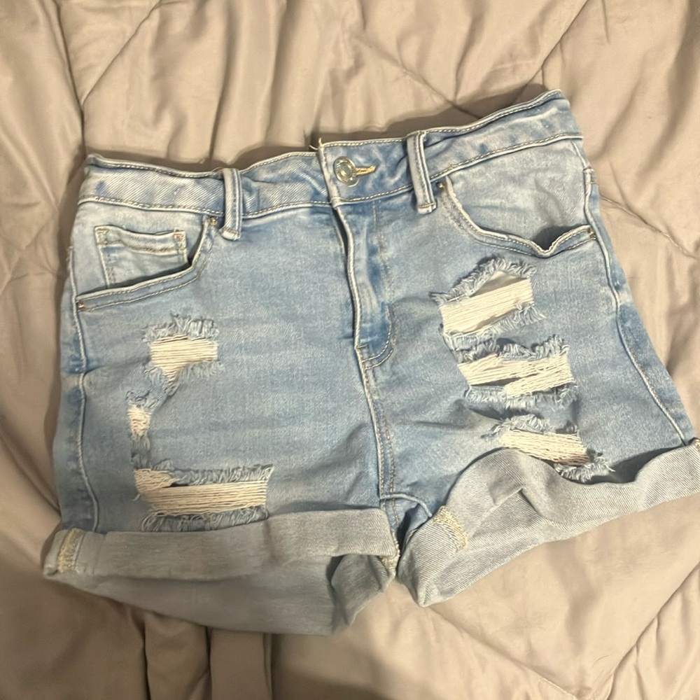 Wax Jean Blue High-Waisted Distressed Jean Shorts